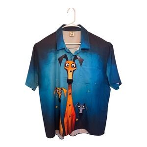 Hardaddy Men XL Short Sleeve Button Up Shirt Greyhound Dog Blue Bowling READ